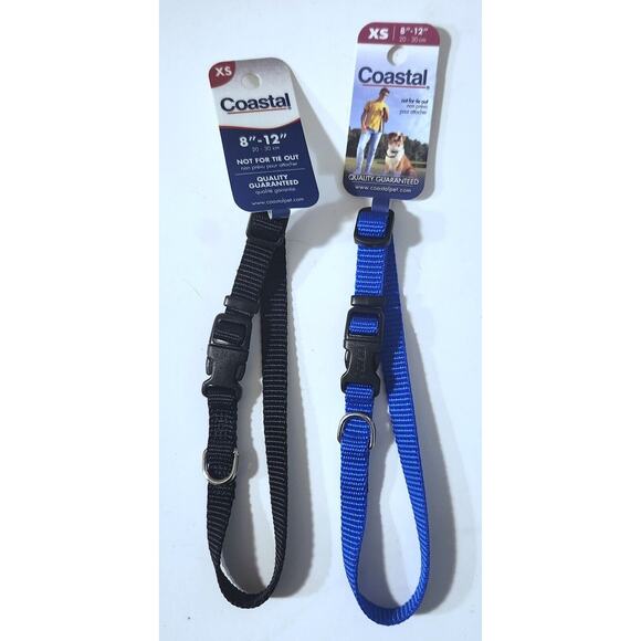 Coastal Pet Other - Coastal 2 Adjustable Collars 8 - 12" Clip  for Dog or Cat Blue and Black